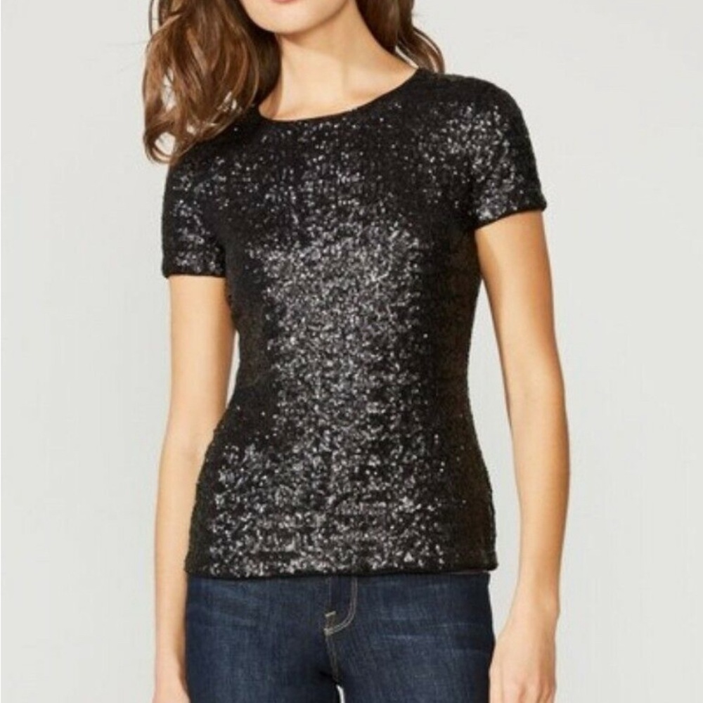 BAILEY/44 Black Sequin T- Top - LARGE - NWT